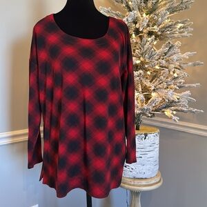 J.Jill Red/Black Buffalo Plaid Long Sleeve T-Shirt Size MP Supima Cotton